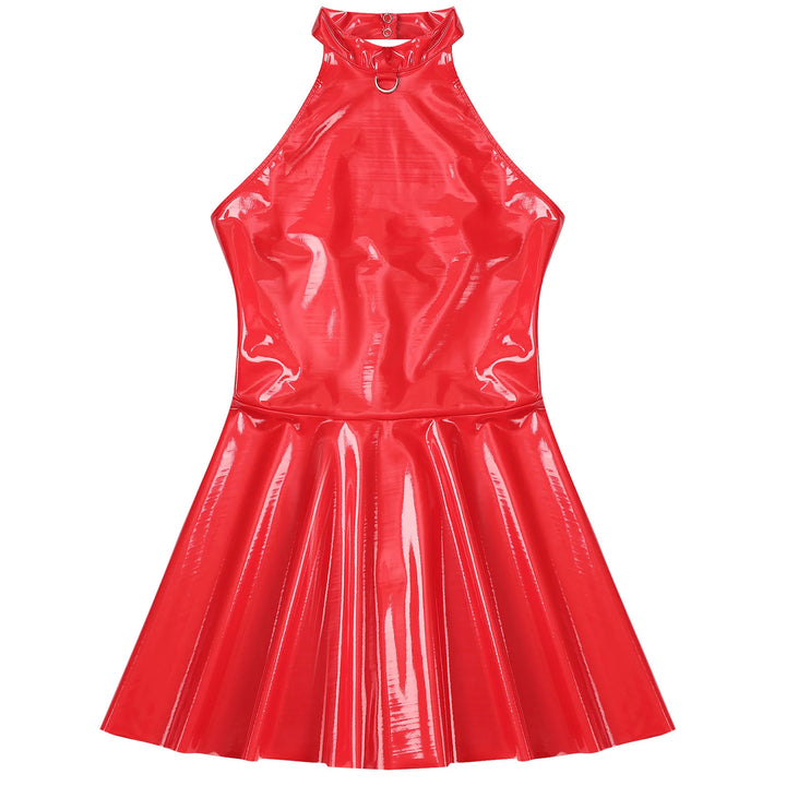 Luxury Glossy Patent Leather Mini A Line Dress