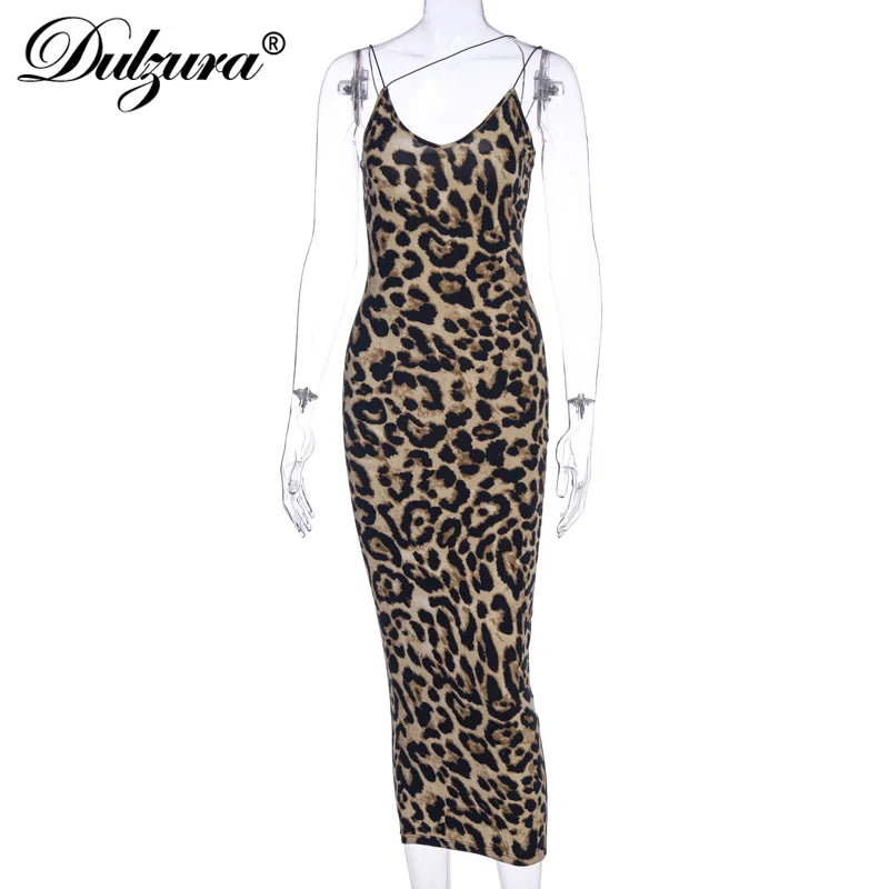 Dulzura Leopard Bodycon Midi Dress Party Club