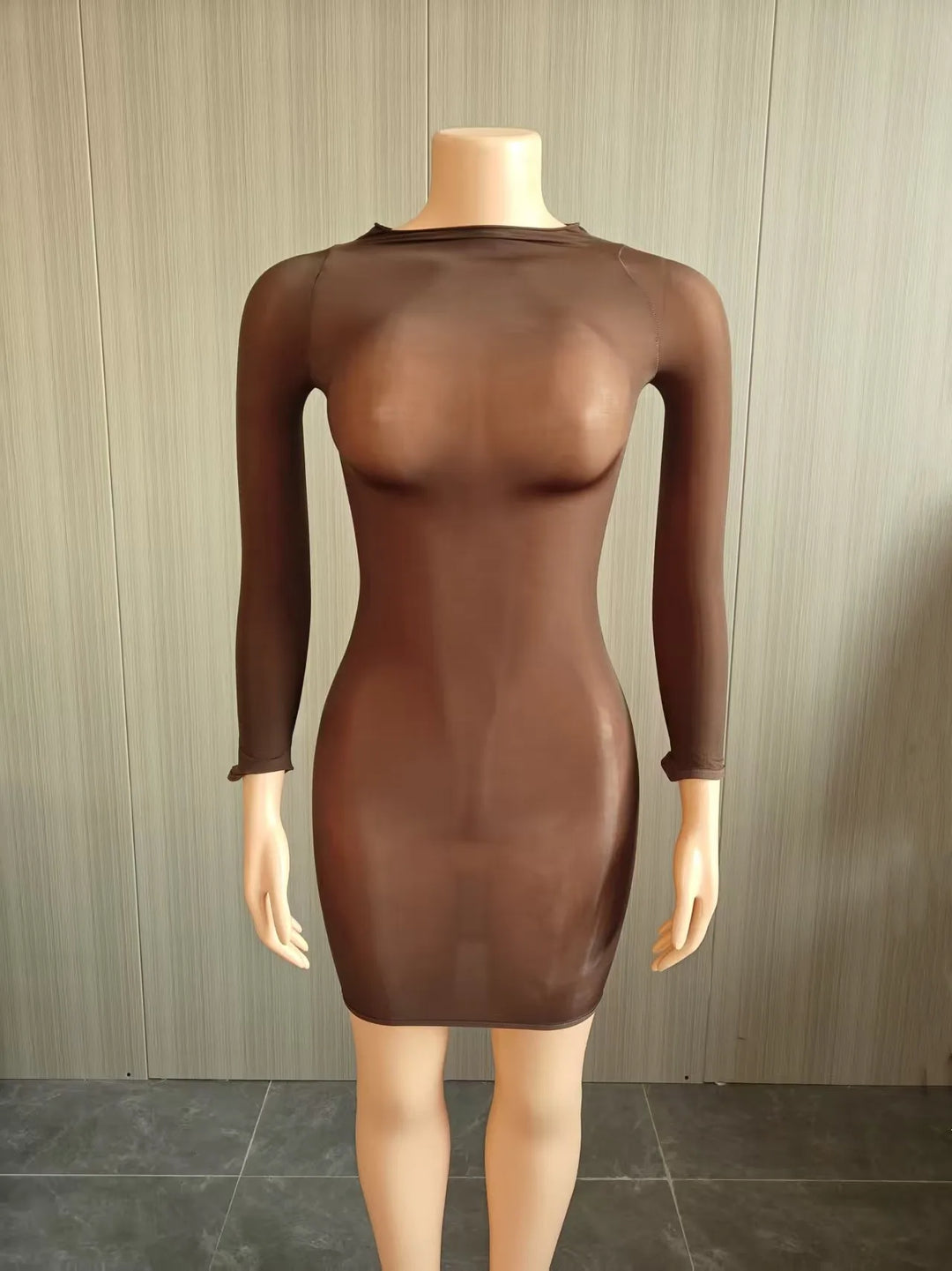Oil Shiny See Through Bodycon Mini Dress