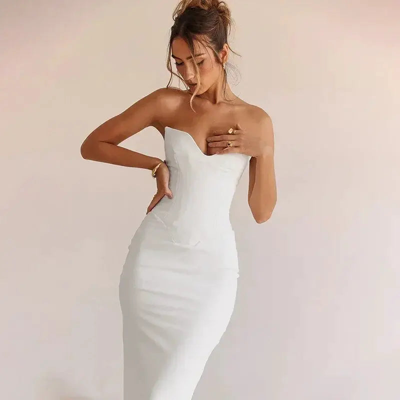WannaThis Corsets Tube Midi Dress Backless Bodycon 2023