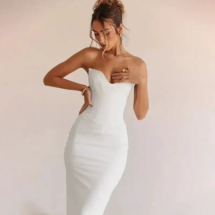 WannaThis Corsets Tube Midi Dress Backless Bodycon 2023