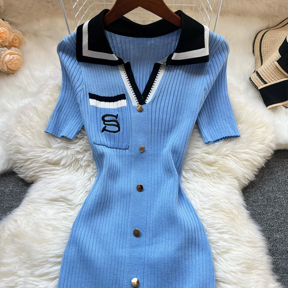 YuooMuoo Y2K Embroidered Knit Summer Dress Women