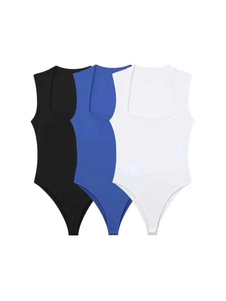 Skinny Square Neck Bodysuit for Women Sexy Sleeveless