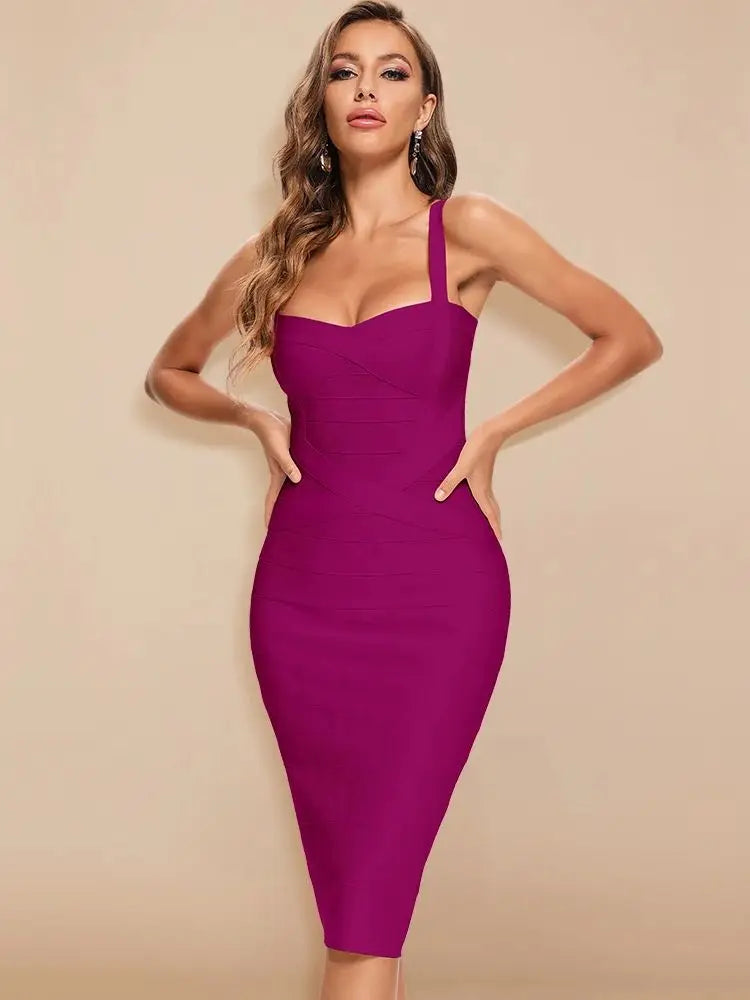 Beaukey Vintage Bandage Midi Dress Yellow Bodycon