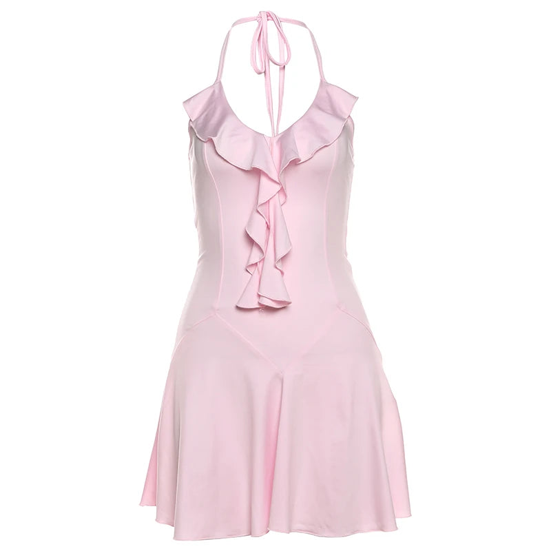 Exquisite Woven Ruffle V Neck Summer Bodycon Dress