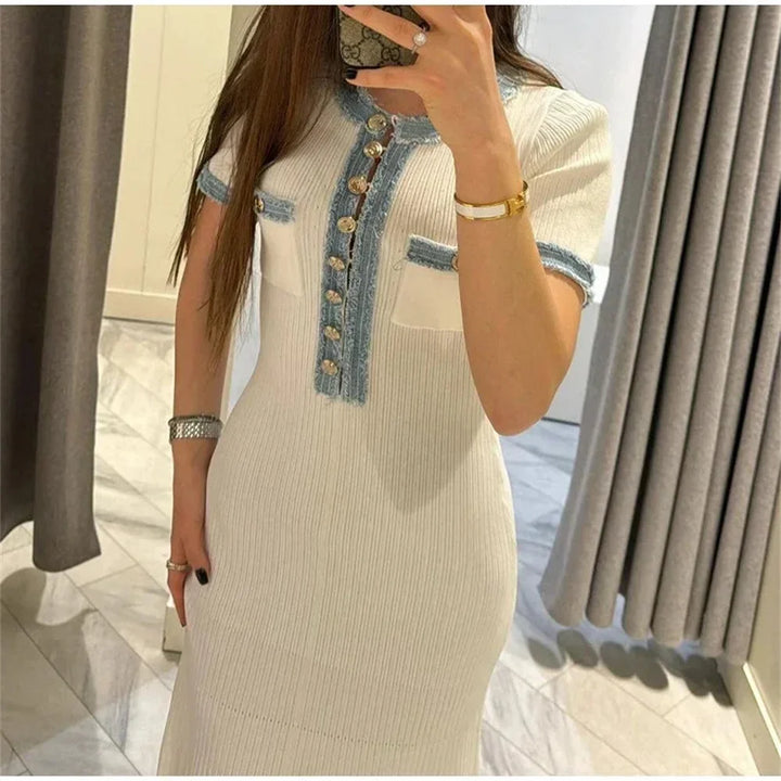 Women Premium Knit Contrast Maxi Dress For Office