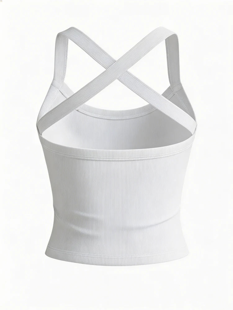 Stylish Backless Polyester Top For Fitness Or
