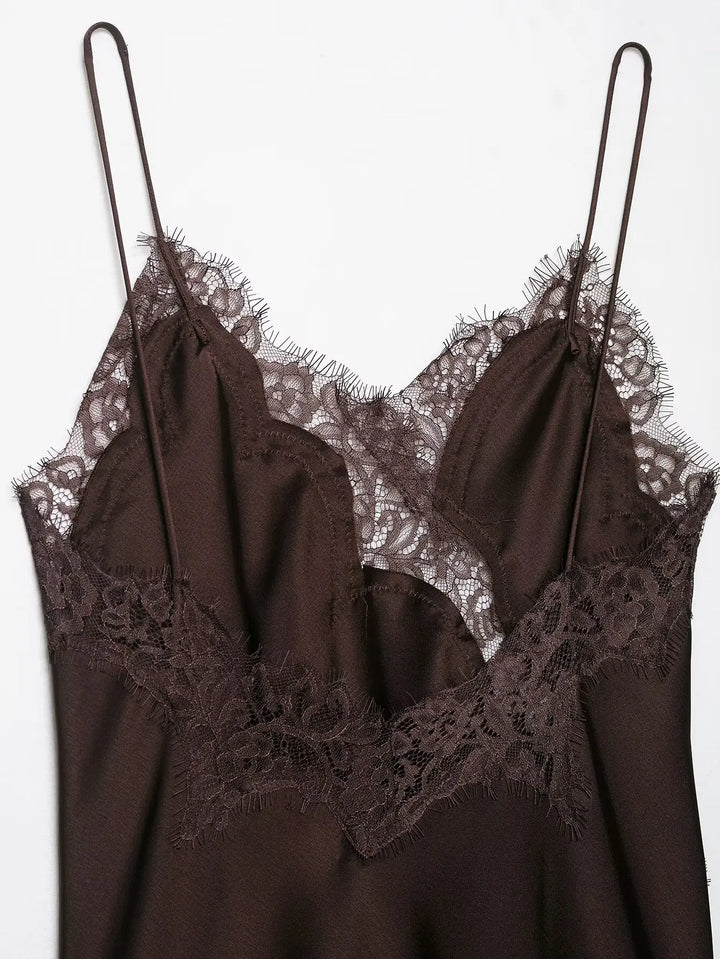 Klkxmyt Satin Lace Mini Dress For Summer