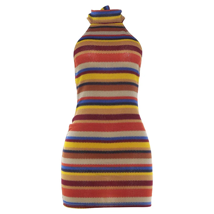 Cryptographic Halter Mini Dress Backless Colorful