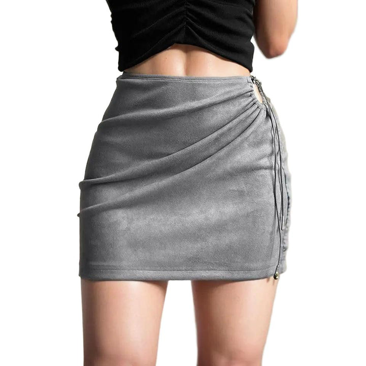 Elegant Suede Bodycon Dress Drawstring Chic Slim Fit
