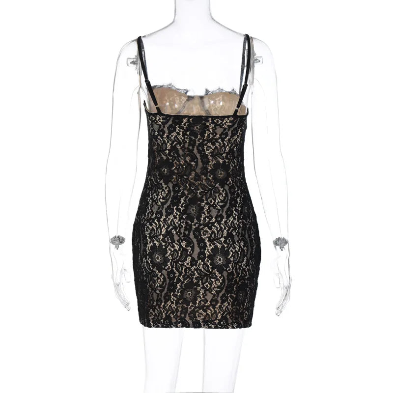 Buy Y2K Tailored Lace Strap Mini Dress For Style
