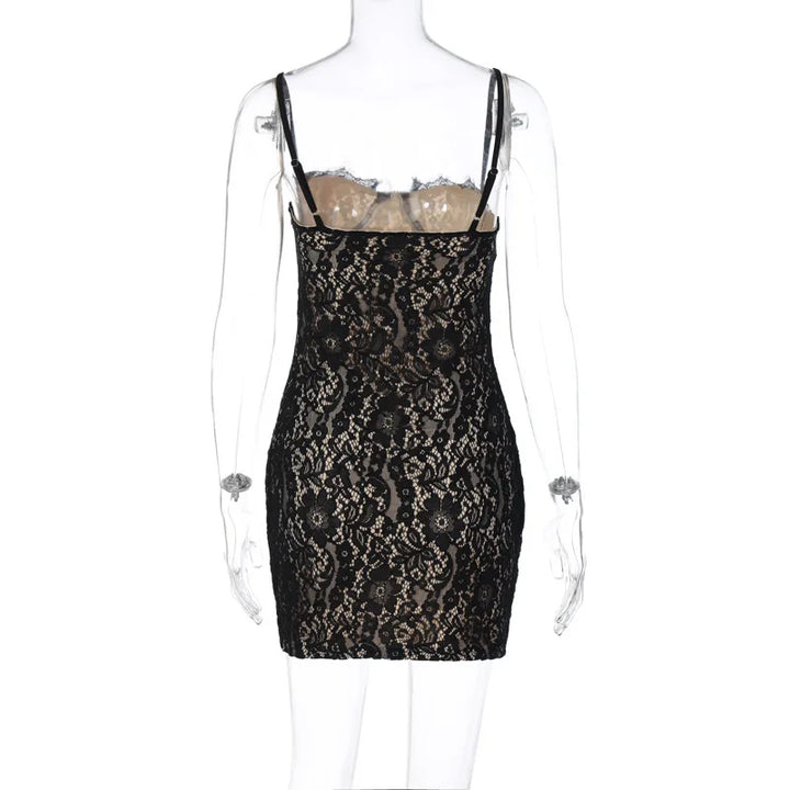 Buy Y2K Tailored Lace Strap Mini Dress For Style
