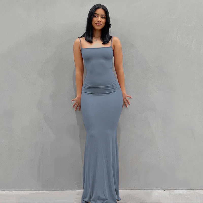 WuziJing Satin Slip Maxi Dress Sleeveless Backless