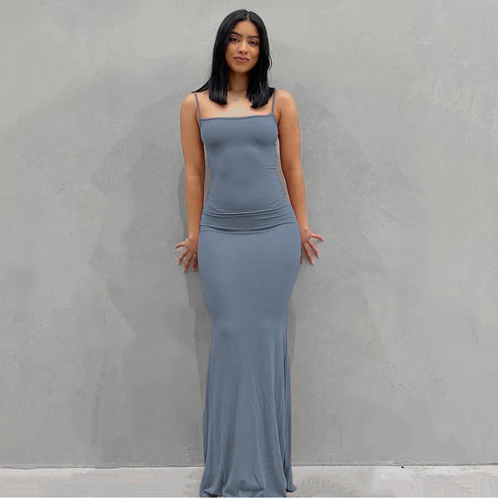 WuziJing Satin Slip Maxi Dress Sleeveless Backless