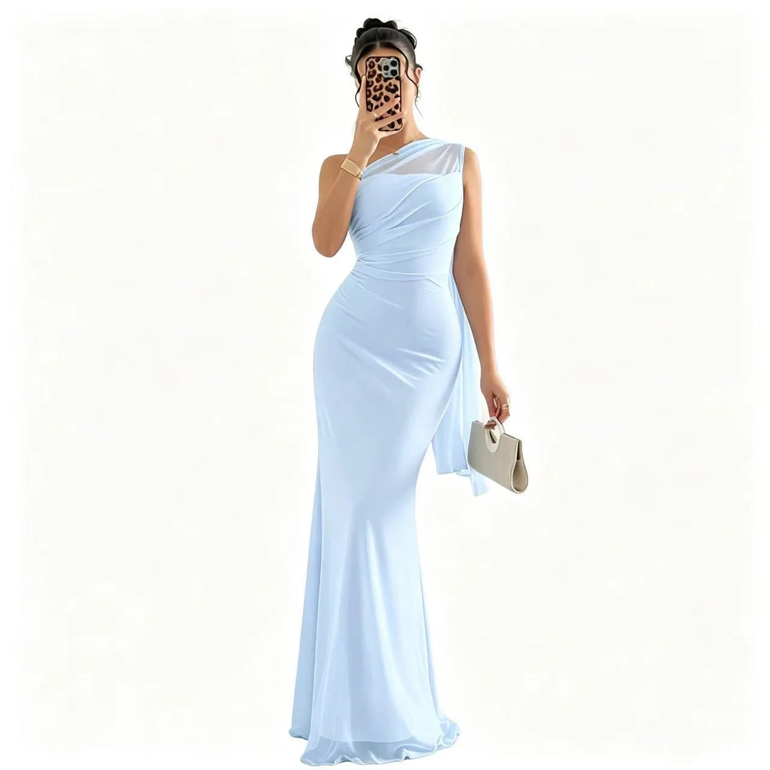 Elegant One Shoulder Waist Mermaid Maxi Dress For Parties And Dates