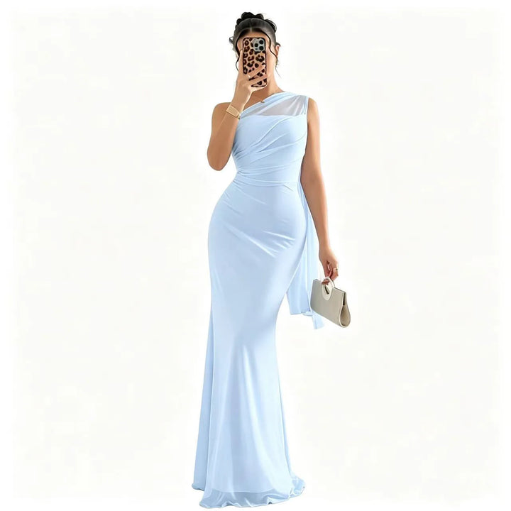 Elegant One Shoulder Waist Mermaid Maxi Dress For Parties And Dates