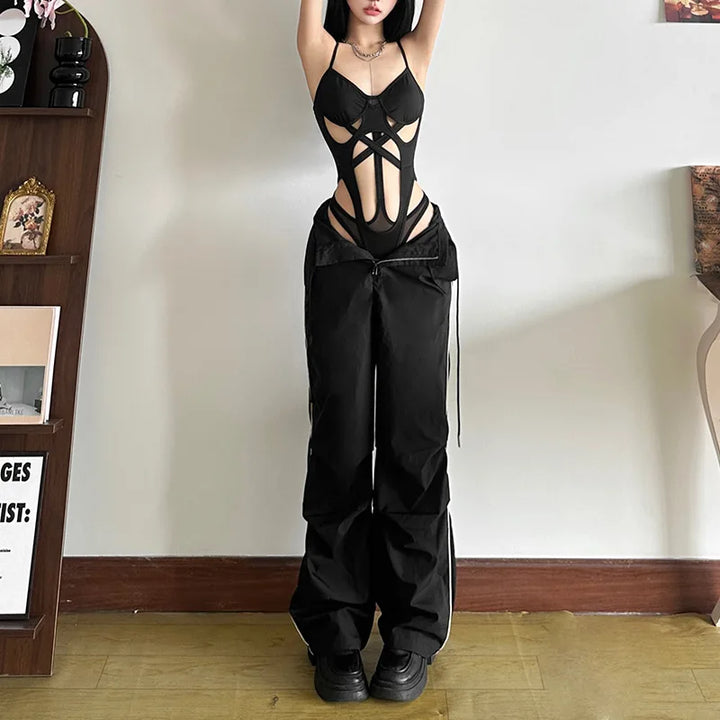 Joevilu Y2K Elegance Slim Fit Cutout Bodysuit