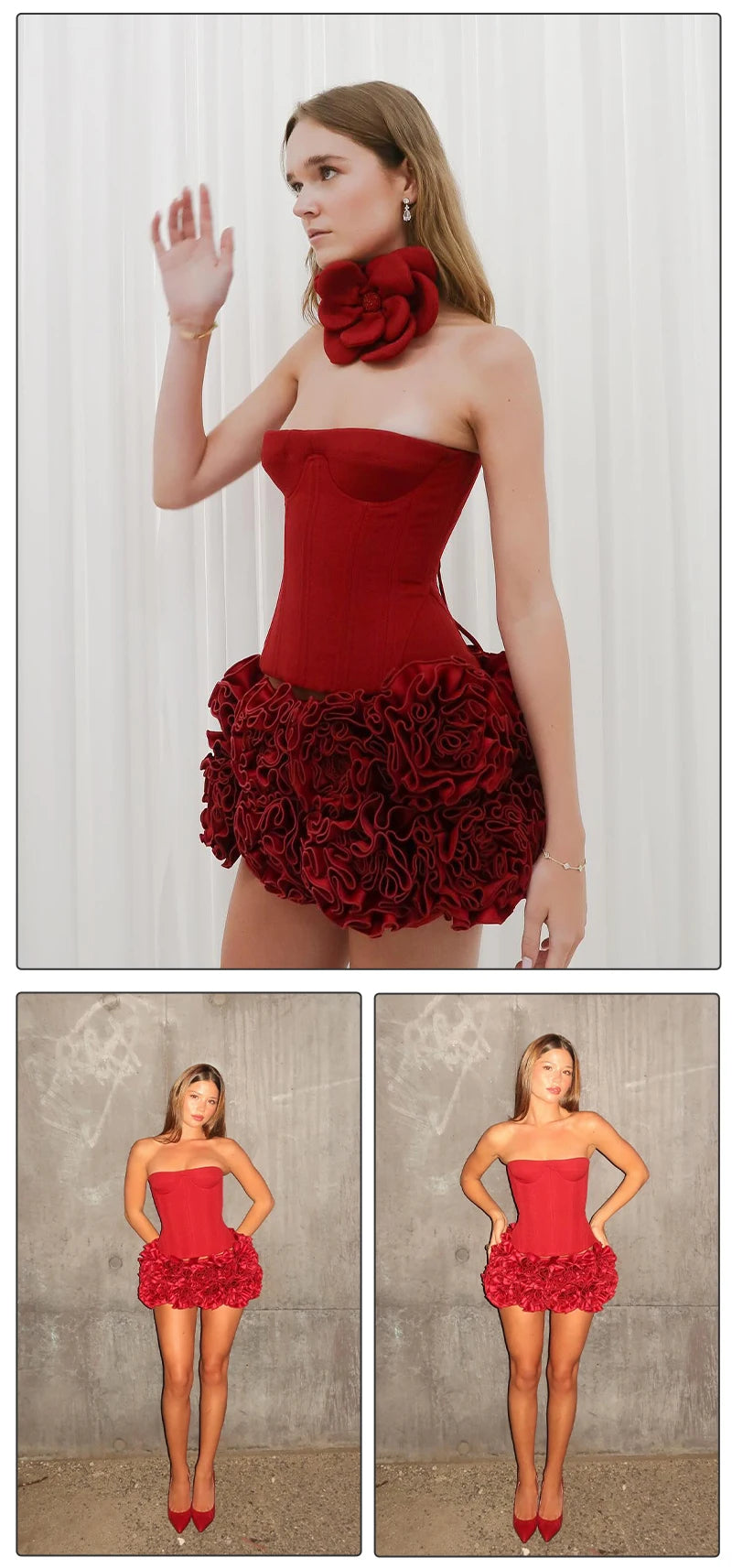 Vj Gochi Signature Red Holiday Cocktail Dress
