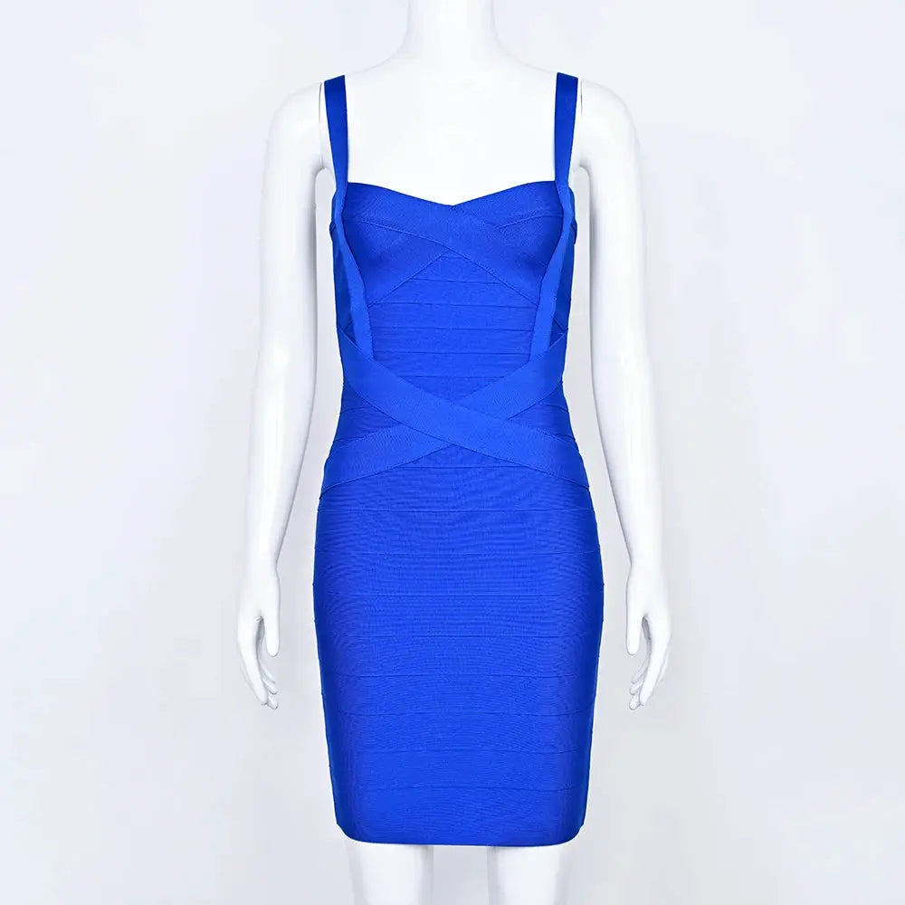 BEAUKEY Blue Spaghetti Strap Women Mini Bandage Dress Bodycon Sexy Above Knee Length Bodycon Party Club Dress XL Classic Vestido