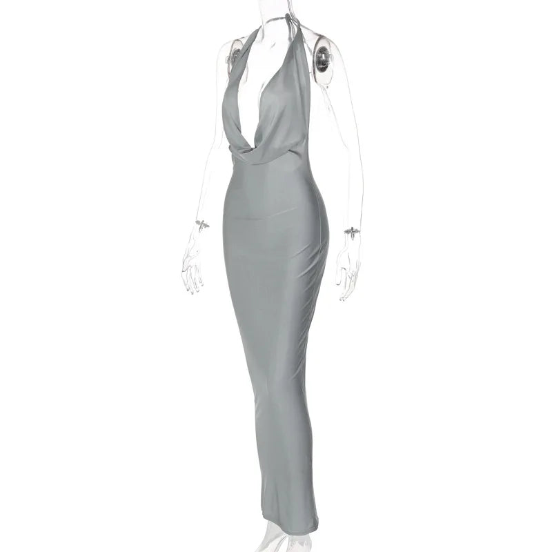 Elegant Backless Halter Midi Dress Premium Knit