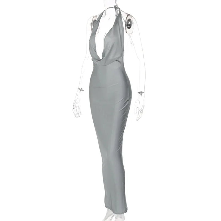 Elegant Backless Halter Midi Dress Premium Knit