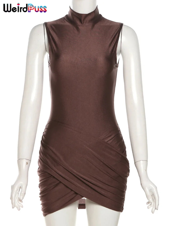 Weird Puss Cross Ruffles Mini Dress Slim Bodycon