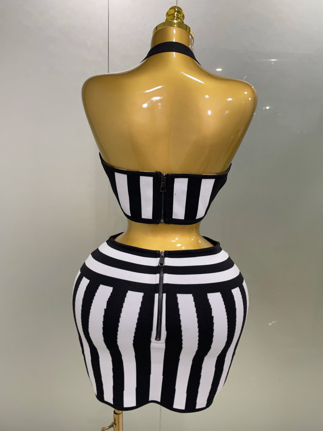 2025 Women Two Piece Striped Jacquard Bandage Set