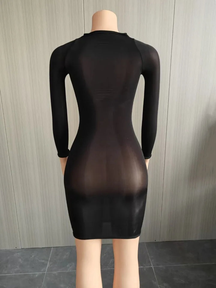 Oil Shiny See Through Bodycon Mini Dress
