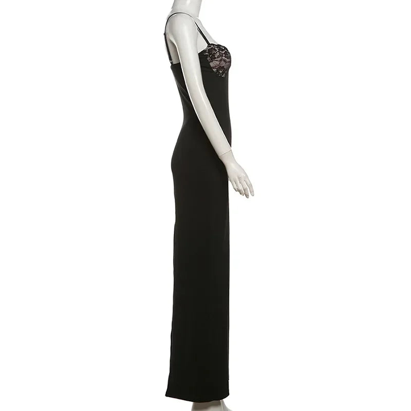 Lace Trim Sexy Backless Party Club Birthday Maxi Y2K Dress for Women Summer 2026 Sleeveless Bodycon Split Long Dresses Outfits