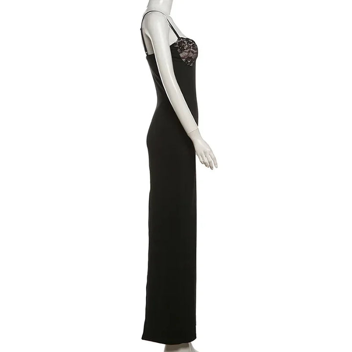 Lace Trim Backless Maxi Dress Y2K Party Club Women