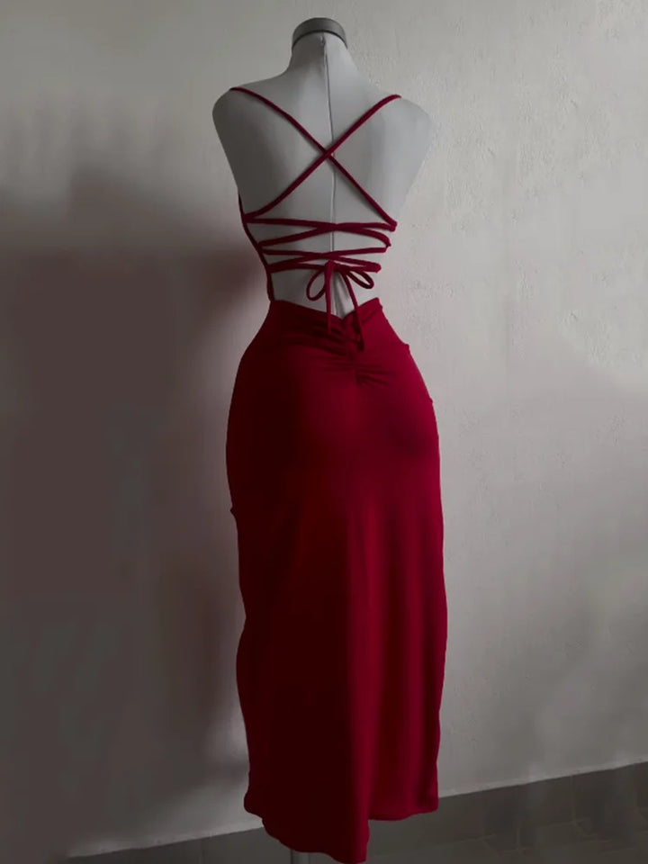 Backless Lace Up Bodycon Long Party Dress