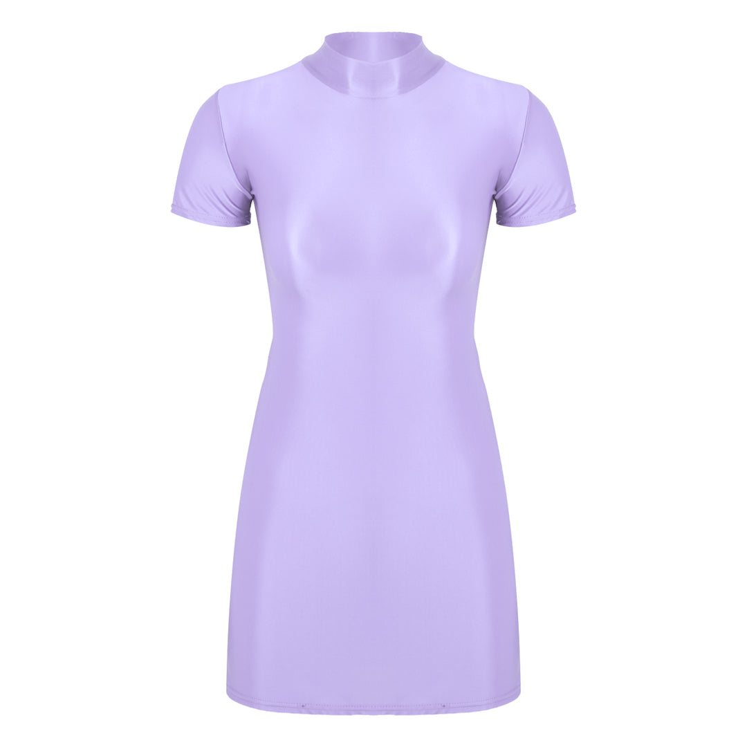 Signature Glossy Mock Neck Mini Dress For Tropical