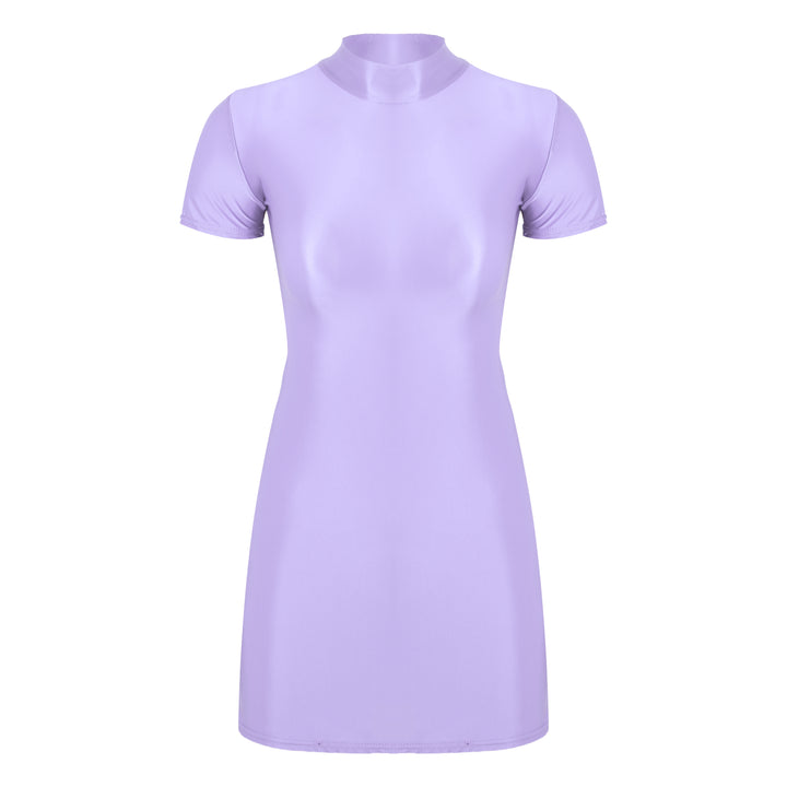 Signature Glossy Mock Neck Mini Dress For Tropical