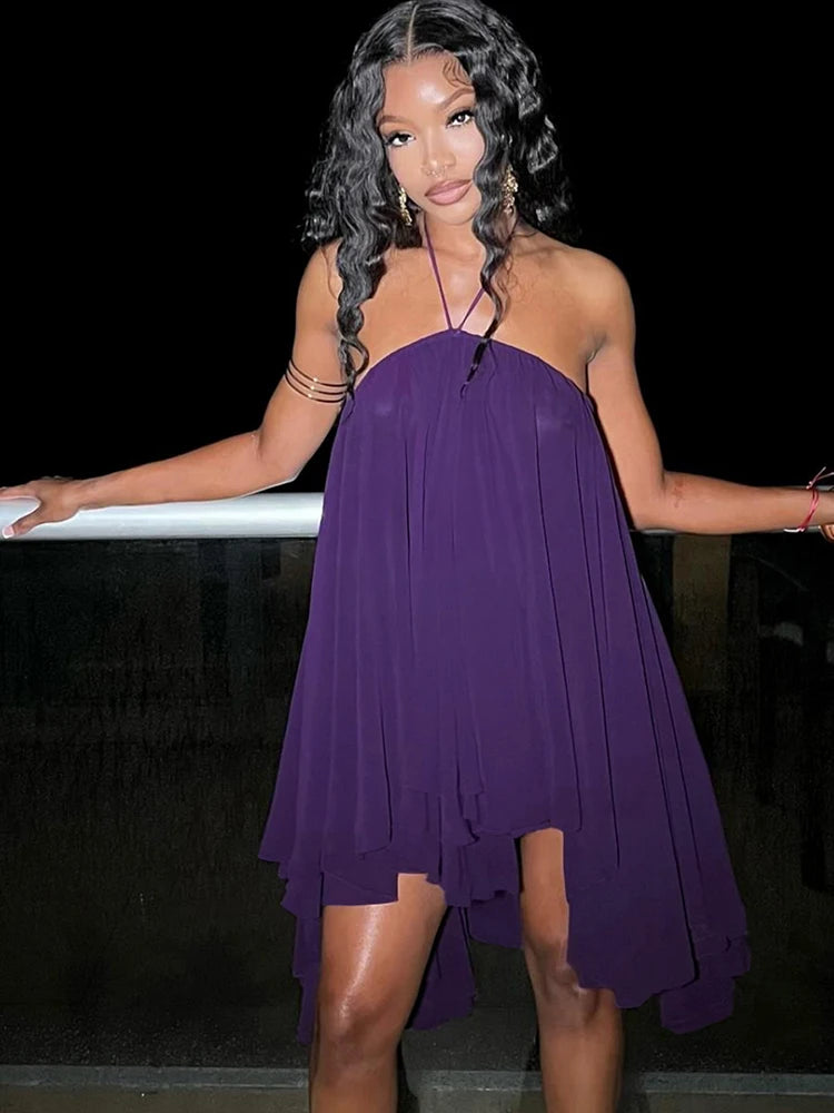 Y2K Mini Dress Tiered Backless Elegant Style