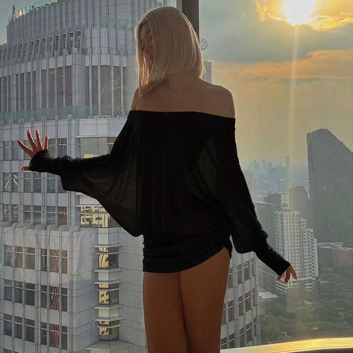 Chic Off Shoulder Sheer Mini Dress For Elegant