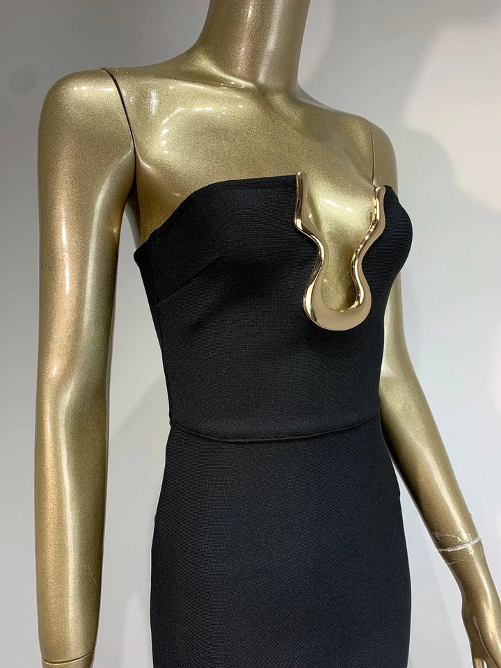 Laura Kors Black Knit Maxi Dress Slim Fit Stretchy