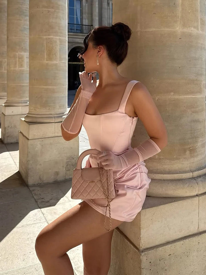 Sexy Square Neck Halter Mini Backless Party Dress