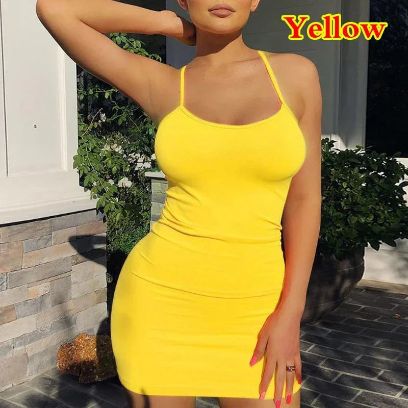 Summer Spaghetti Strap Mini Dress Bodycon Black
