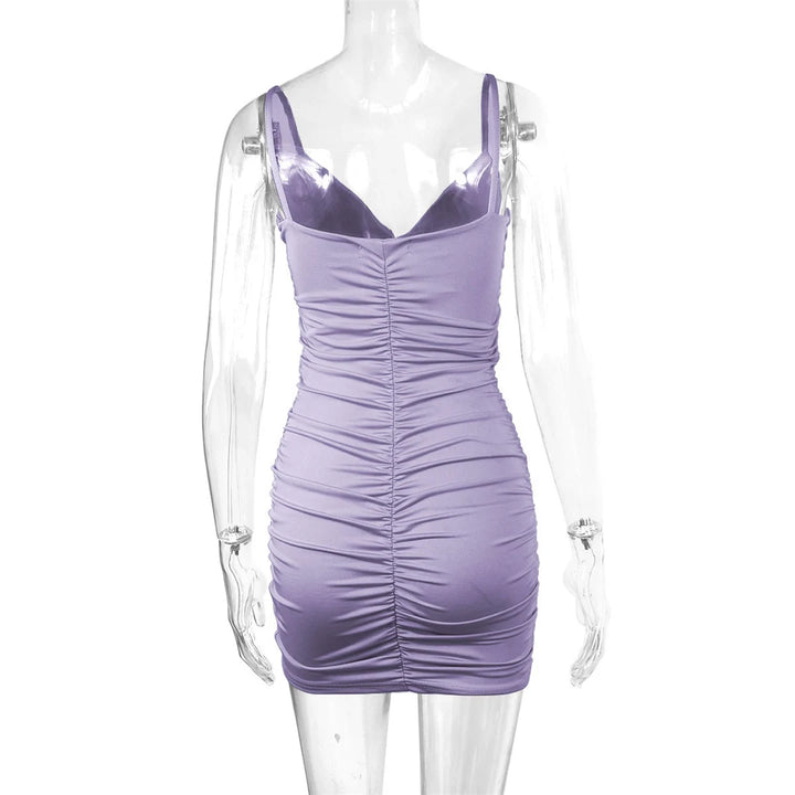 Signature V Neck Pleated Bodycon Mini Dress