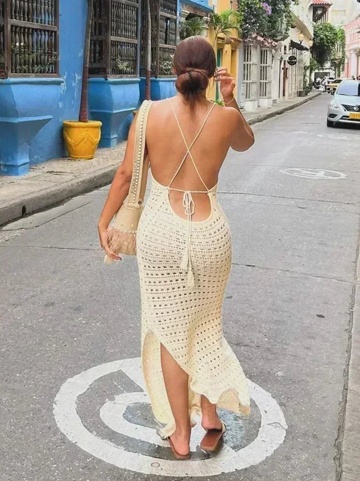 Sexy Knit Cutout Tassel Spaghetti Strap Maxi Dress