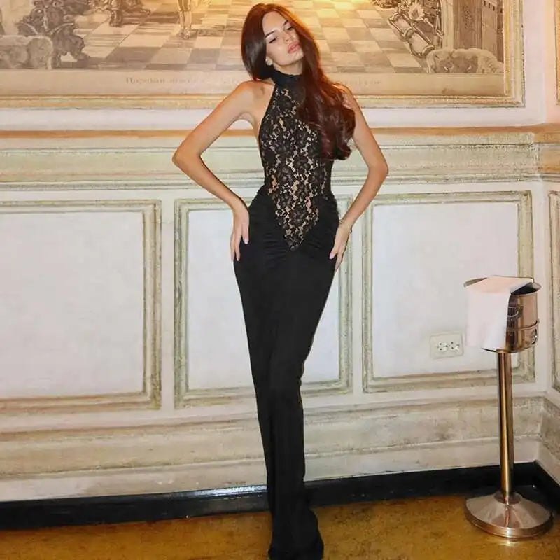 Elegant Black Lace Off Shoulder Evening Gown