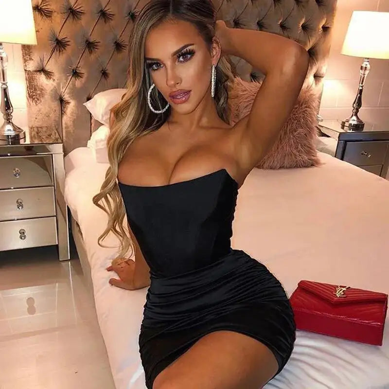 Giyu Black Glitter Strapless Bodycon Mini Dress