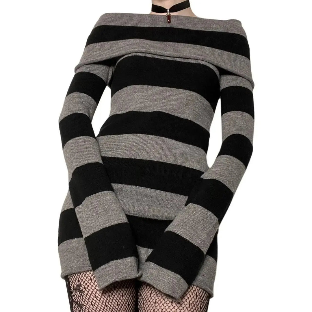 Women Striped Mini Bodycon Dress Boat Neck Party