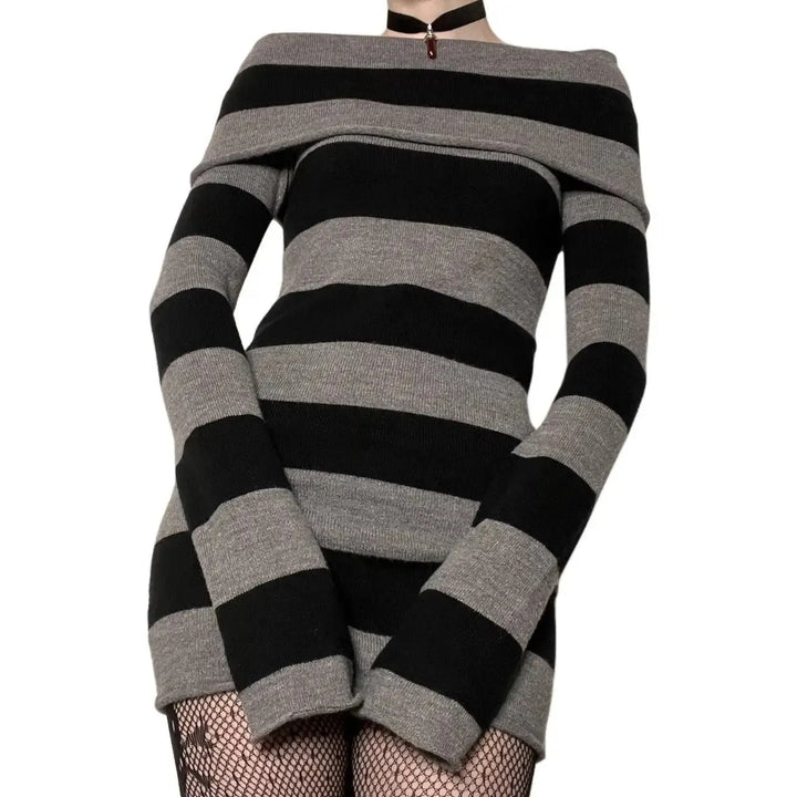 Women Striped Mini Bodycon Dress Boat Neck Party