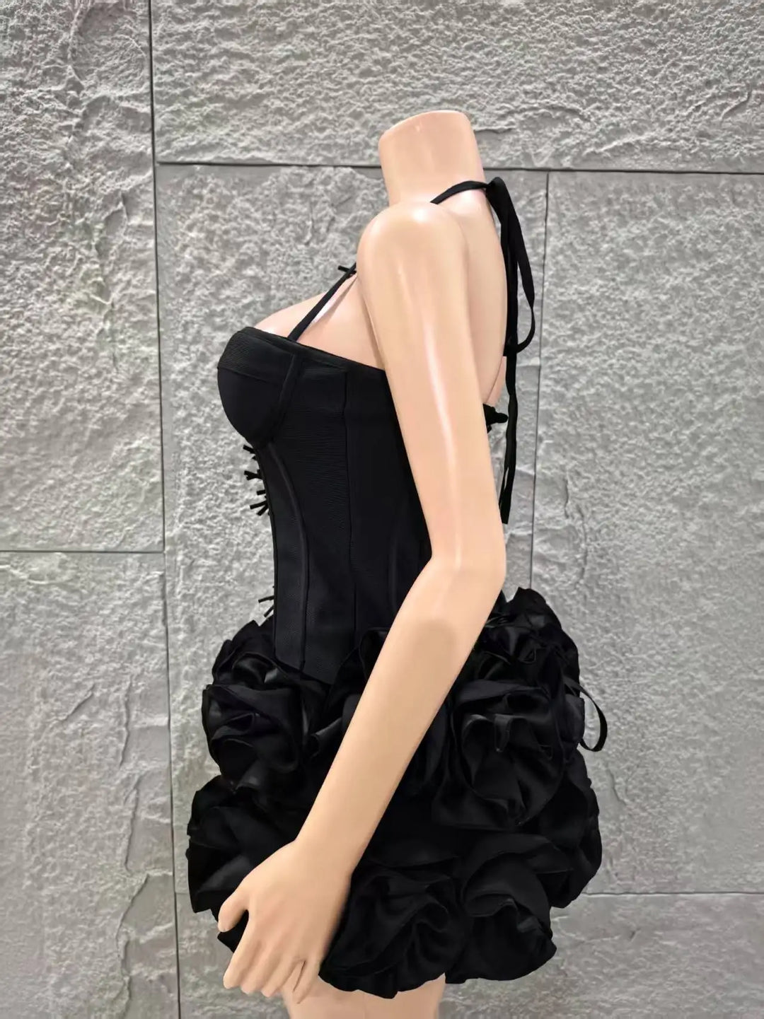 Black Floral Two Piece Strapless Bodycon Dress