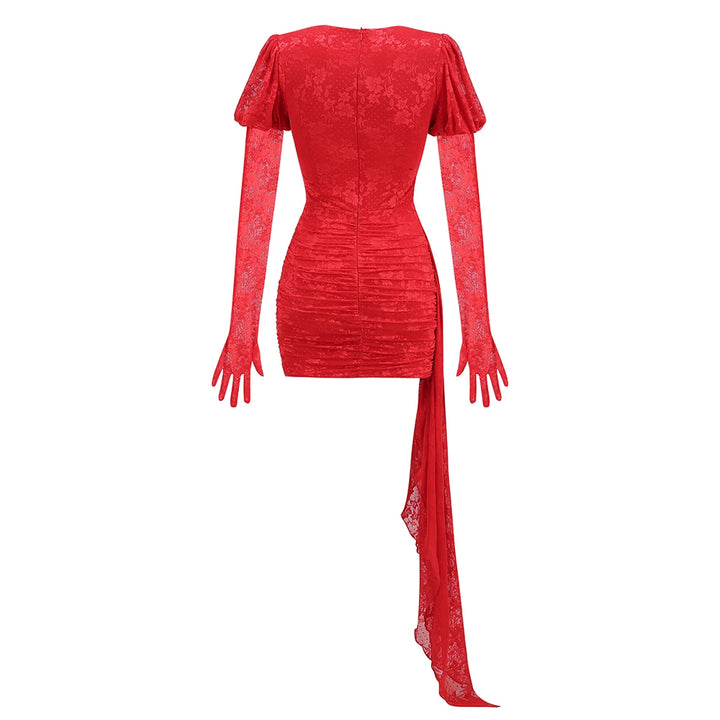 Vizziel Red White Mini Draped Tailored Sheath