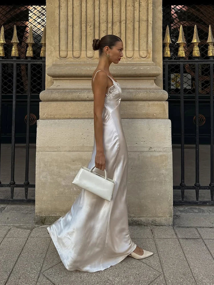 Elegant Lace Patchwork Maxi Dress V-Neck