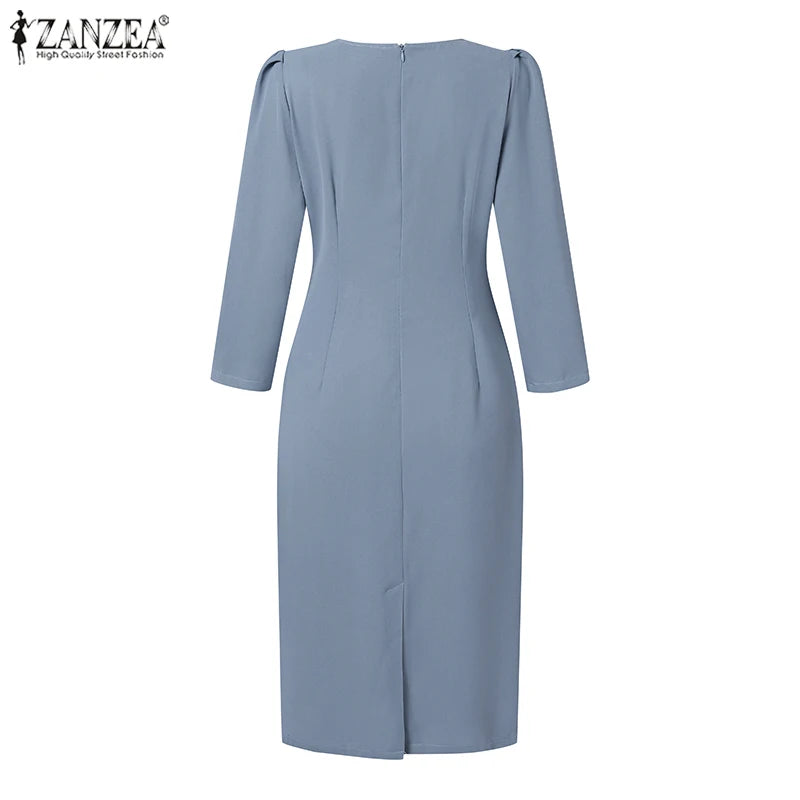 Elegant V Neck Bodycon Dress Fine Weave Workwear