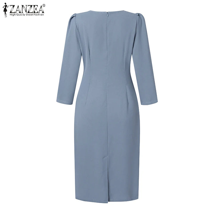 Elegant V Neck Bodycon Dress Fine Weave Workwear