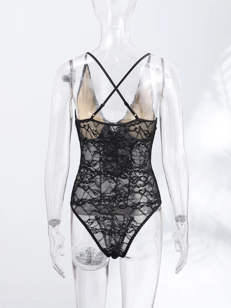 Stunning Sexy Lace Halter Bodysuit Slim Waist Cinch